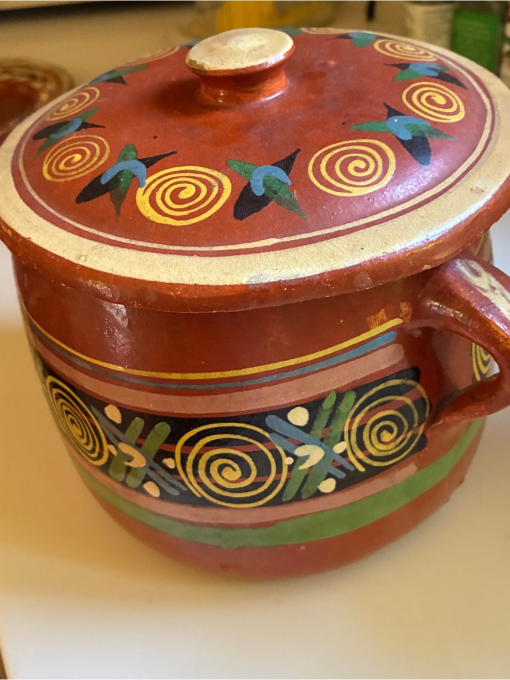 Handcrafted Mexican Redware Terracotta Beanpot